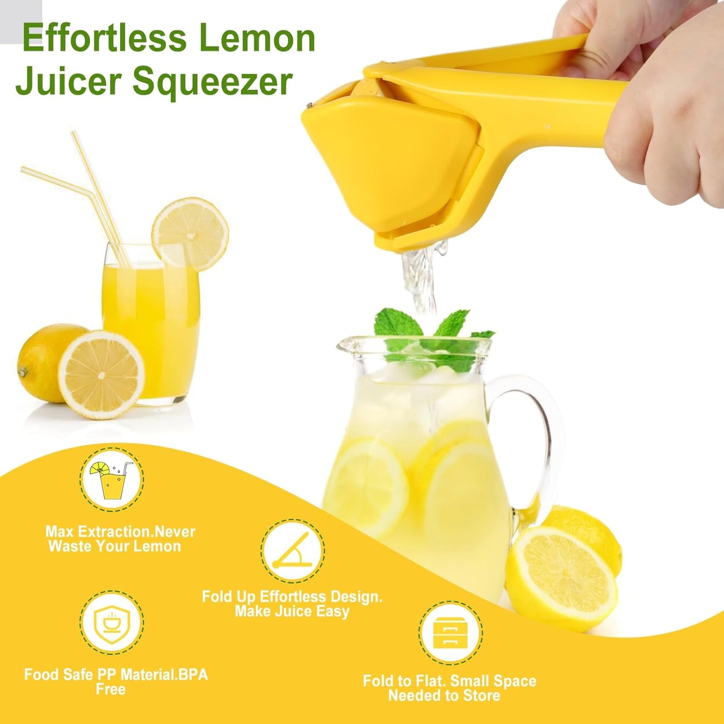 Lemon Squeezer, Effortless Manual Flat Lime Juicer Squeezer, Hand Citrus Press, Folds Design for Saving Space Storage, Easy to Make Juice from Lemon, Lime, Cirtus, Orange, Fruits